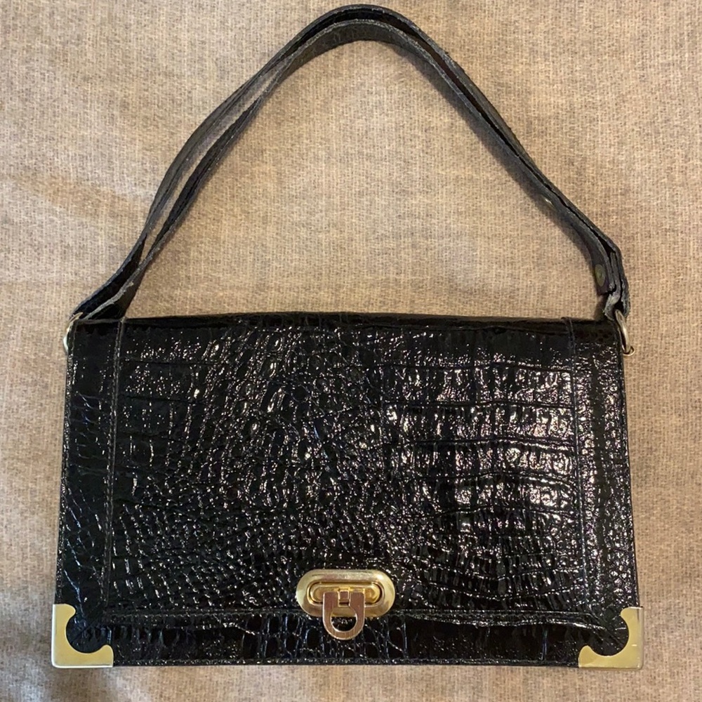 Vintage black genuine crocodile skin bag